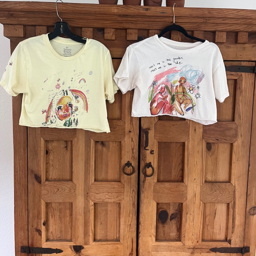 Samii Ryan BSR & DJ collection - pair of funky painted cropped t-shirts - size S